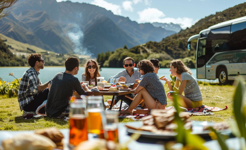 Group Enjoying Picnic with Coach Hire in New Zealand